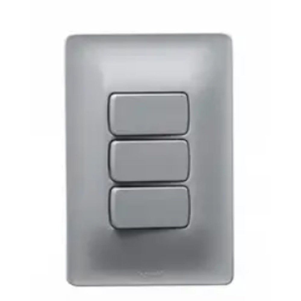 Interruptor 2 Simples e 1 Tomada 10A com Placa Zeffia Cinza