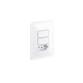 Interruptor 2 Seções com 1 Tomada 2 Polos e Terra 10A com Placa Linha Zeffia GL Branco