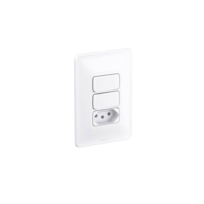 Interruptor 2 Seções com 1 Tomada 2 Polos e Terra 10A com Placa Linha Zeffia GL Branco