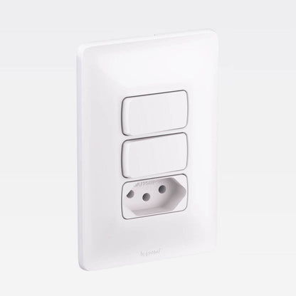Interruptor 2 Teclas Paralelo com Tomada 2P e T 10A Linha Zeffia Pial Legrand Branco