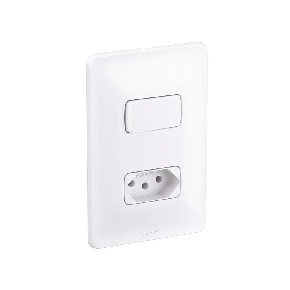 Interruptor 1 Simples e 2 Tomadas 10A com Placa Zeffia Branco