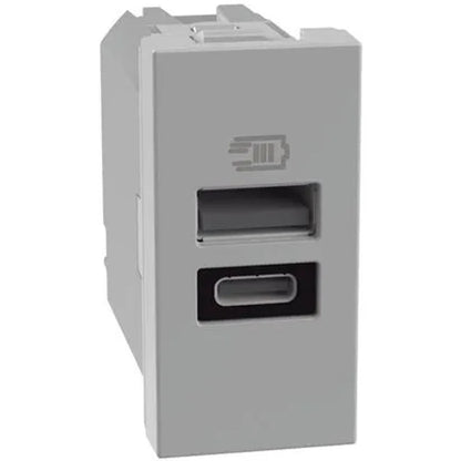 Tomada Módulo USB Tipo A e C JG4191AC Cinza Matix Legrand