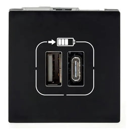Tomada Módulo Carregador USB Tipo C e Tipo A Pial Plus Preto