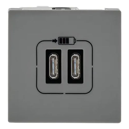 Tomada Modular com Carregador USB Tipo C Duplo 615096 Cinza Plus