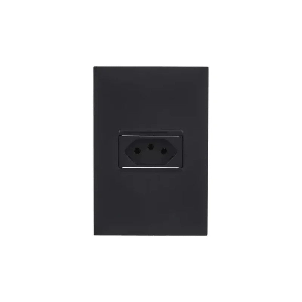 Tomada 2P T 10A Preto com Placa 615080PT Plus