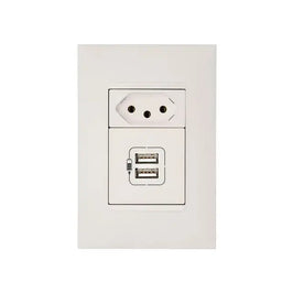 Tomada com USB e Tomada 2P T 10A com Placa Plus Branco