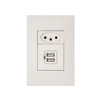 Tomada com USB e Tomada 2P T 10A com Placa Plus Branco