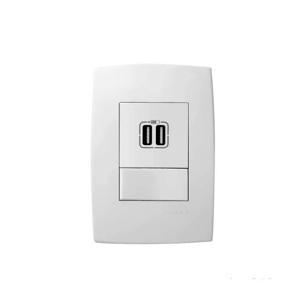 Tomada Com USB Dupla Com Placa Plus 615089 Branco