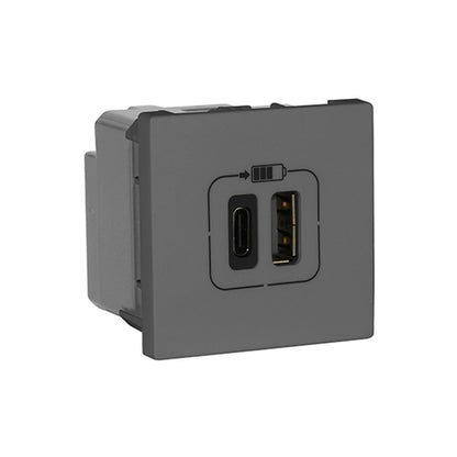 Carregador 2 USB A e C 3A 2 Módulos Cinza Pial Plus Legrand