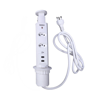TORRE DE TOMADA COM 2 TOMADAS 16A E 2 USB BRANCA PIX