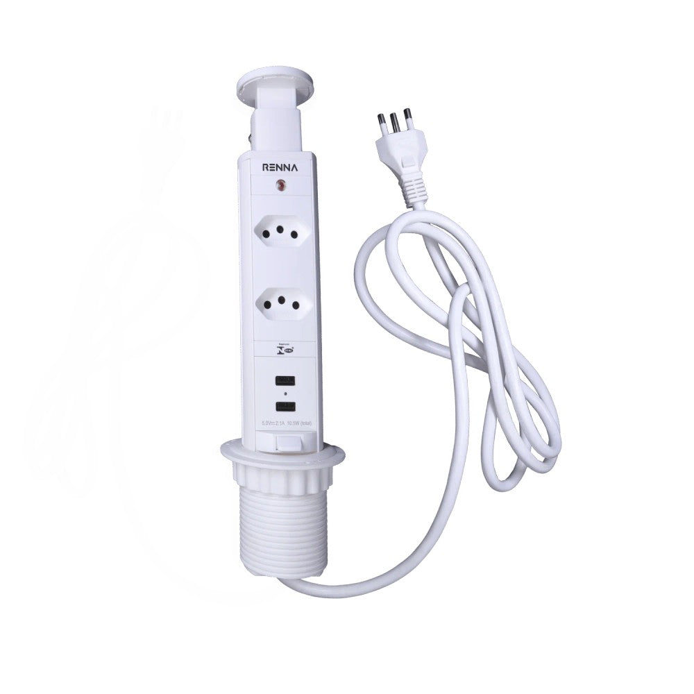 TORRE DE TOMADA COM 2 TOMADAS 16A E 2 USB BRANCA PIX