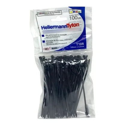 Abraçadeira Nylon 100X2,5 Preto 100 Peças T18R Hellermann