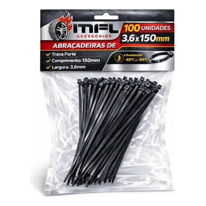 Abraçadeira Nylon 150x3,5 Preto 100 Peças Inluss