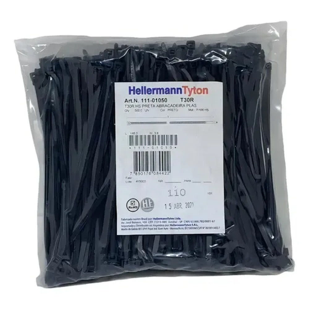 Abraçadeira Nylon 150x3,5 Preto 500 Peças T30R Hellermann