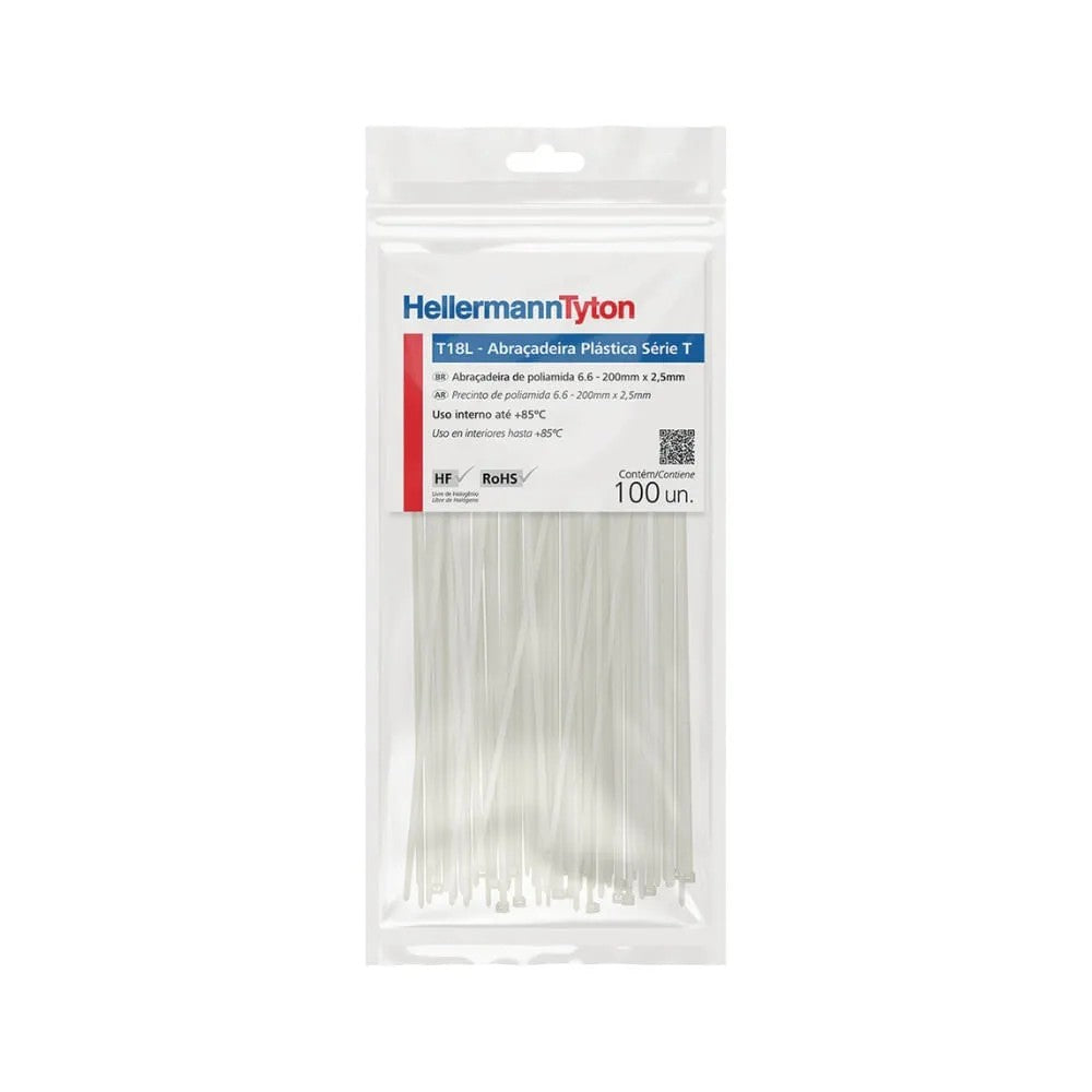 Abraçadeira Nylon 200X2,5 Branca 100 Peças T18L Hellermann