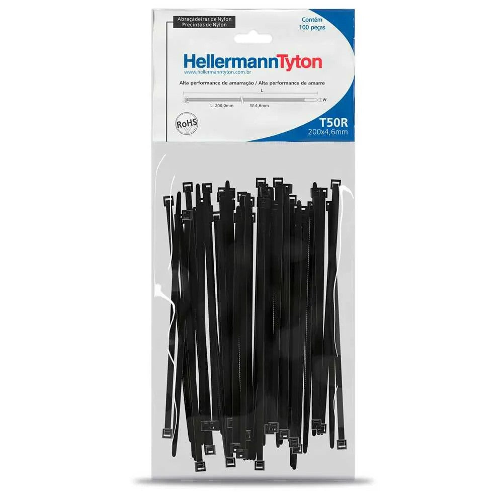 Abraçadeira Nylon 200x4,6mm Preto 200 Unidades T50R Hellermann