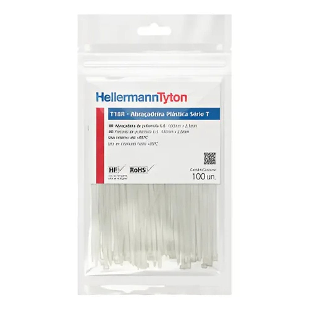 Abraçadeira de Nylon 100x2,5mm Branco 100 Unidades T18R Hellermann