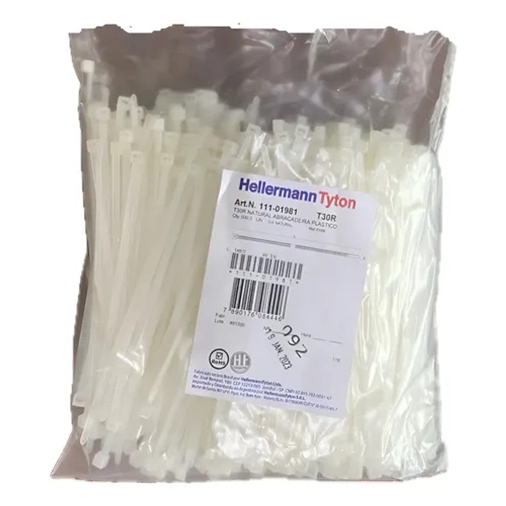 Abraçadeira de Nylon 150x3,5mm Branca 500 Peças T30R Hellermann