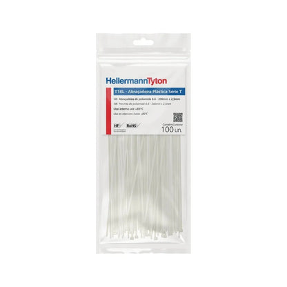 Abraçadeira de Nylon 200x2,5 mm Branca 500 Peças T18L Hellermann