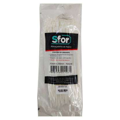 Abraçadeira de Nylon 200x4,5 mm Branca 100 Peças Inluss