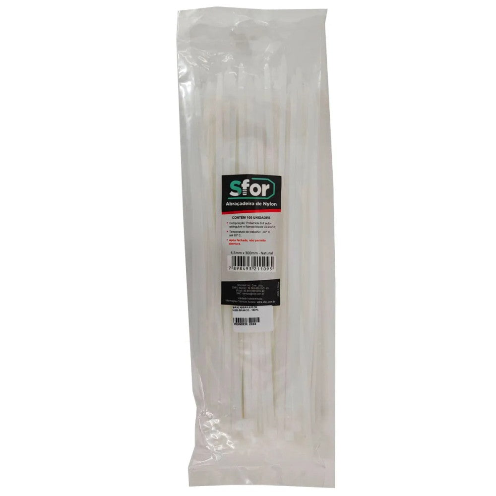 Abraçadeira de Nylon 300x4,5 Branco 100 Peças Inluss