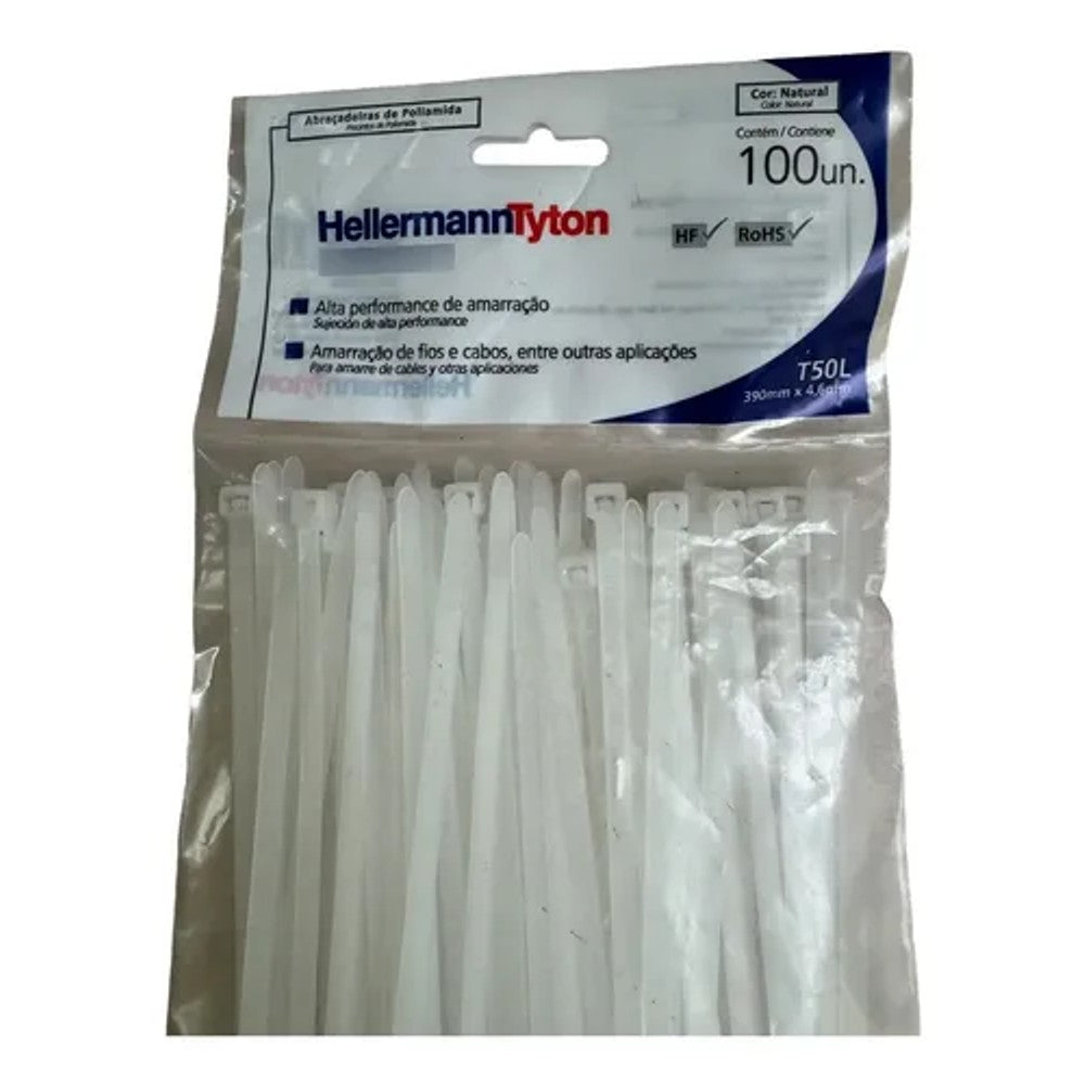 Abraçadeira de Nylon 390x4,6 mm Branco 100 Unidades T50L Hellermann