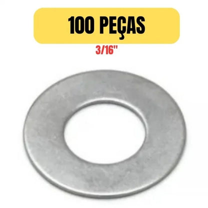 Arruela Lisa 3/16 Aço Zincado Jomarca com 100 Peças
