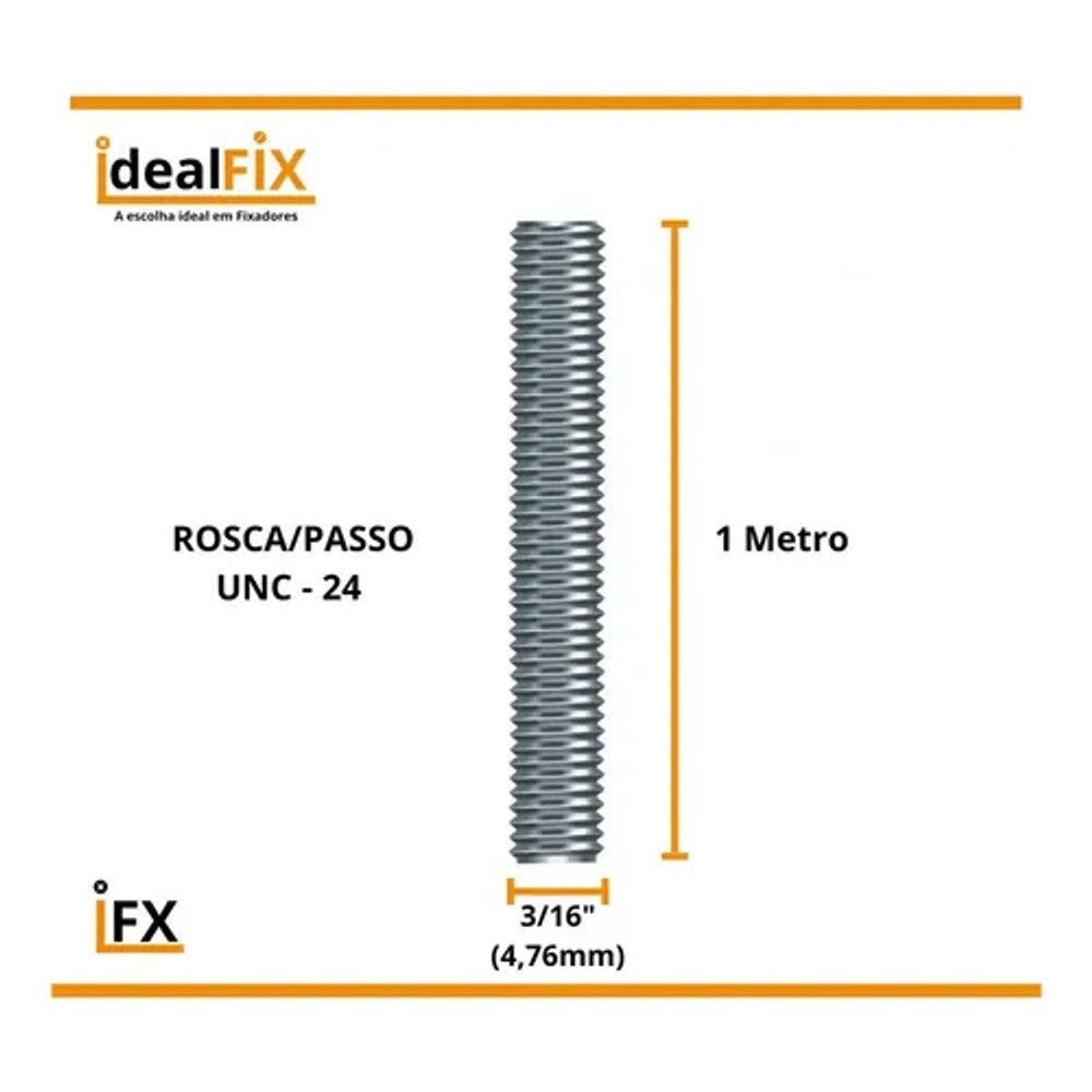 Barra Roscada 3/16 polegadas x 1 metro Zincado