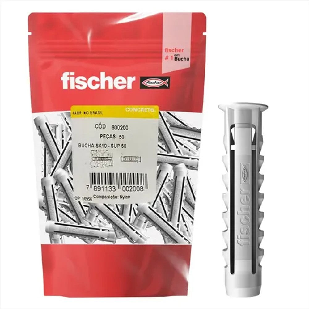 Bucha Nylon SX-10 Superior com 50 Peças para Concreto Fischer