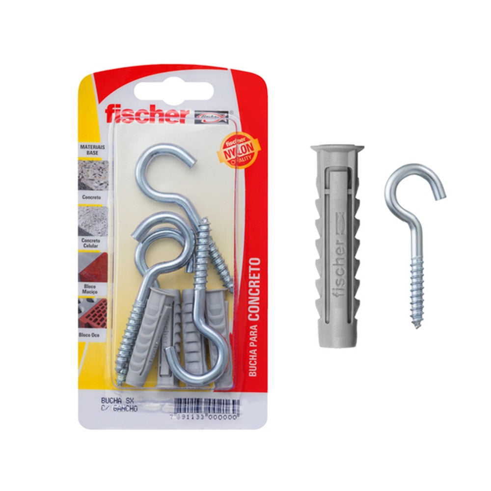 Bucha Nylon SX 6 com 4 Peças Gancho Fischer