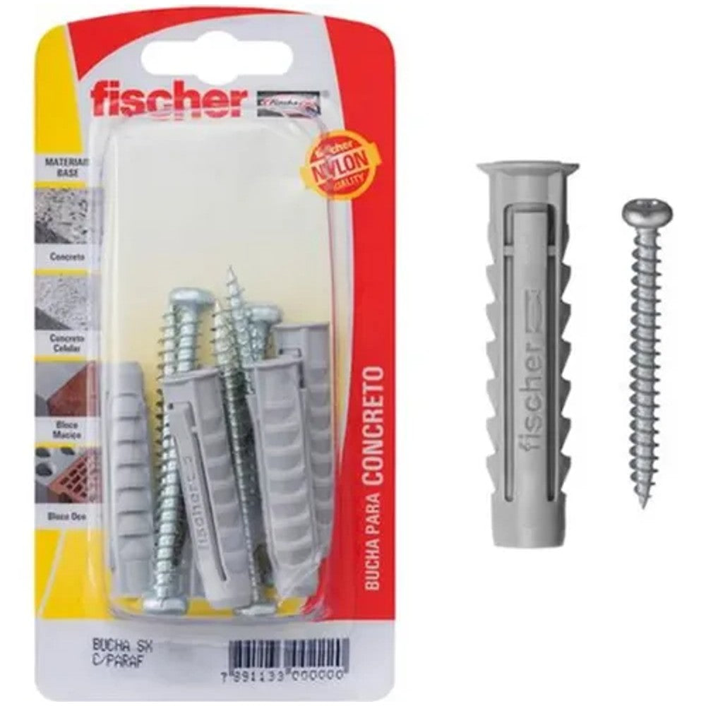 Bucha Nylon SX 8 com 5 Peças e Parafuso Fischer
