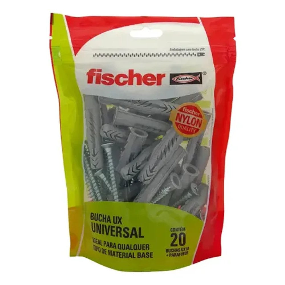 Bucha Nylon UX-10 Suporte 20 Parafuso Cabeça Chata Fischer