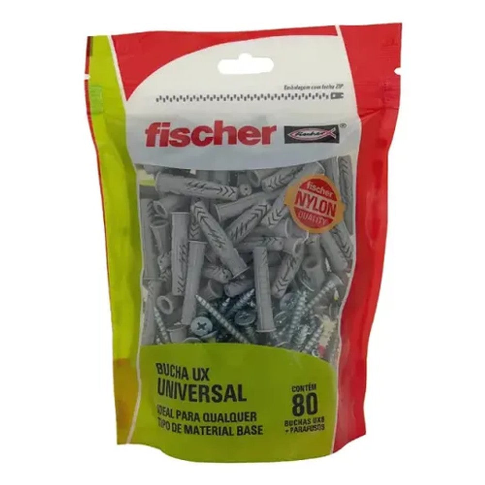 Bucha Nylon UX 6 com 80 Parafusos Cabeça Chata Fischer