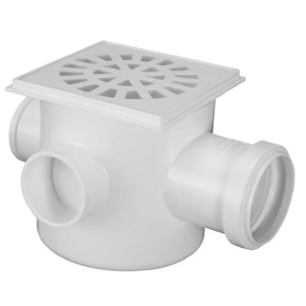 Caixa Sifonada 100x100x50 Branco Grade Quadrada 5 Entradas Krona