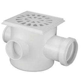 Caixa Sifonada 100x100x50 Branco Grade Quadrada 5 Entradas Krona