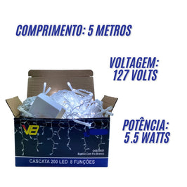 Cascata 200 LEDs 8 Fios Branco 127V 3021