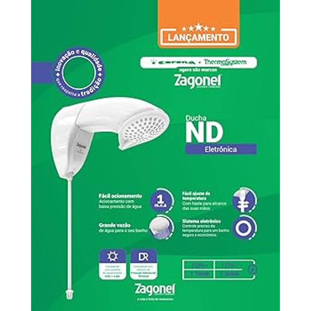 Chuveiro Ducha Zagonel ND Eletrônica Blindada 127V 5500W Branco