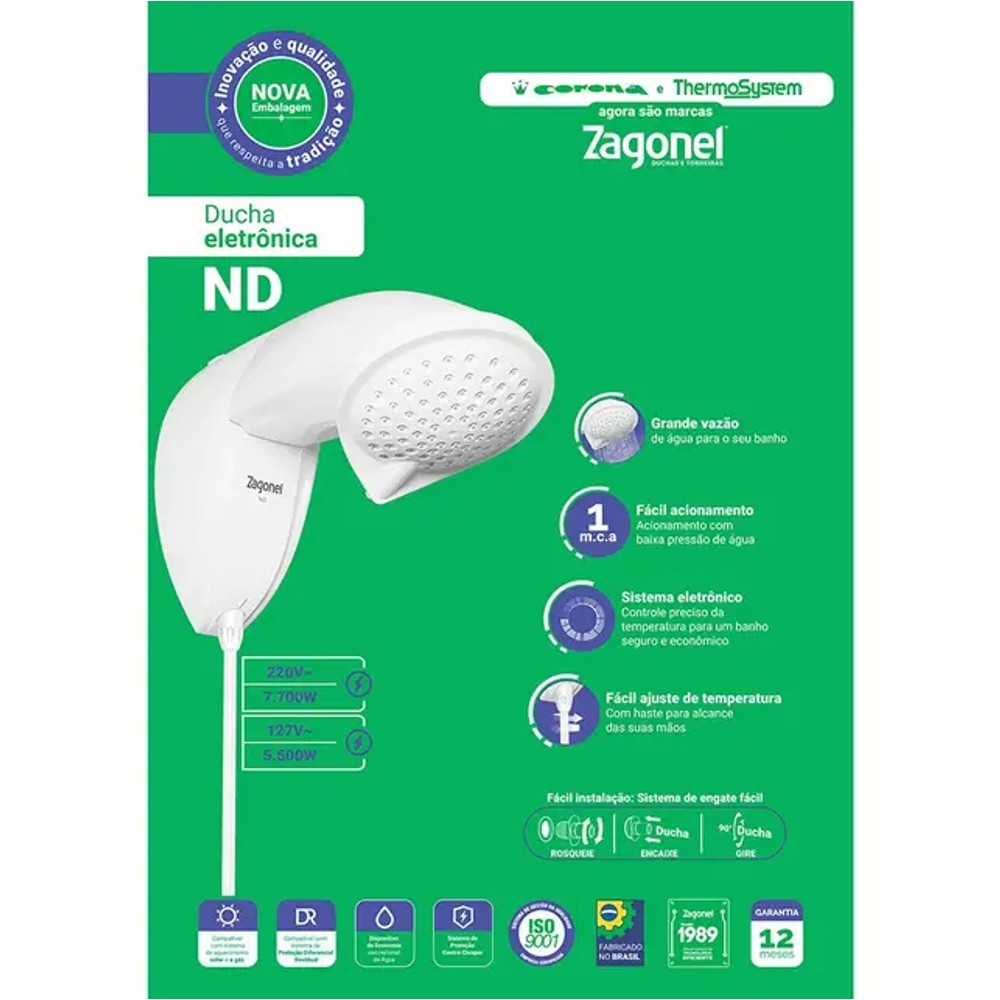 Chuveiro Zagonel ND Eletrônico 127V 5500W Branco