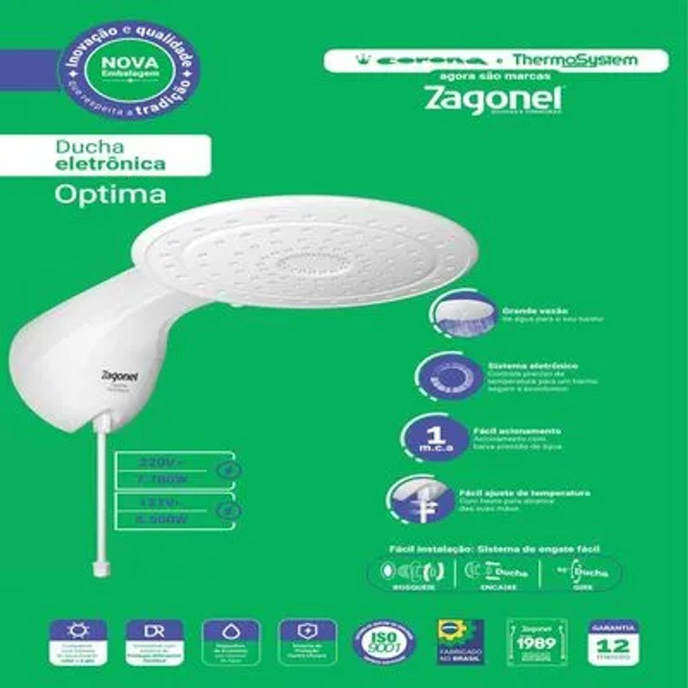 Chuveiro Zagonel Optima Eletrônica 127V 5500W Branco