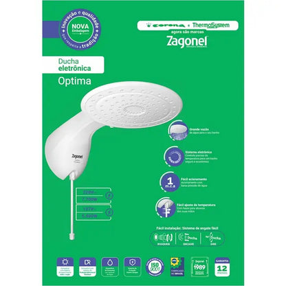 Chuveiro Zagonel Optima Eletrônico 220V 7700W Branco