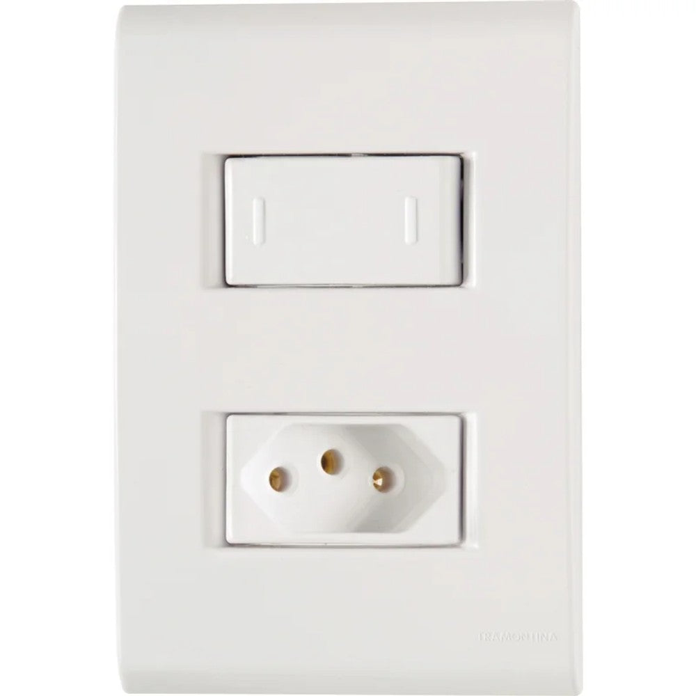 Conjunto 1 Interruptor Paralelo e 1 Tomada 10A Branco com Placa Liz Tramontina
