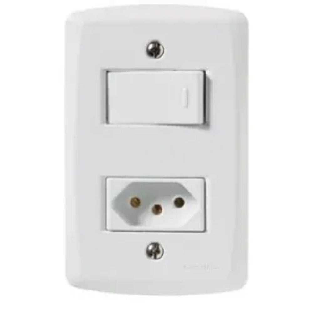 Conjunto 1 Interruptor Simples e 1 Tomada 10A Branco com Placa Liz Tramontina