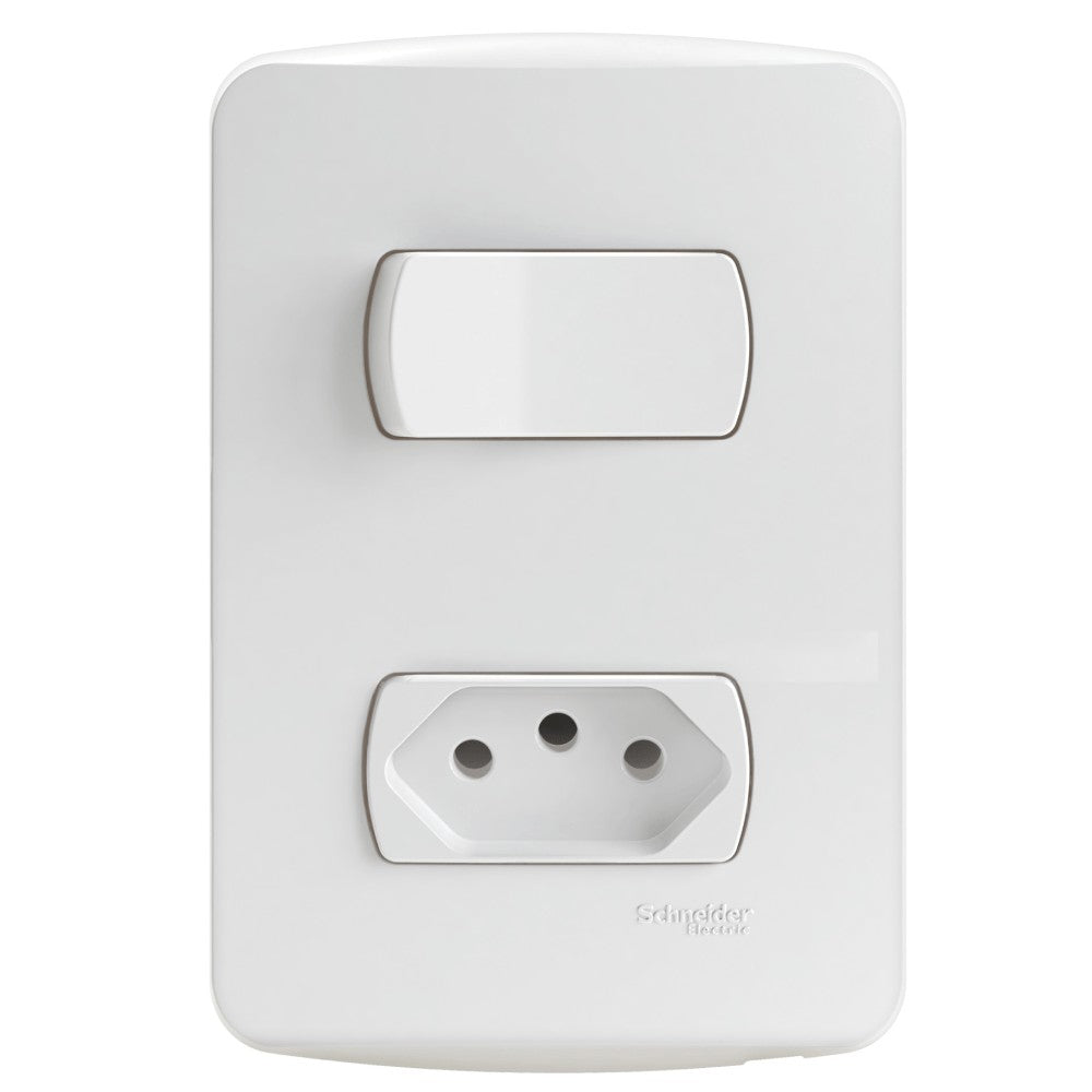 Conjunto 1 Interruptor Simples e 1 Tomada 10A com Placa Miluz Schneider
