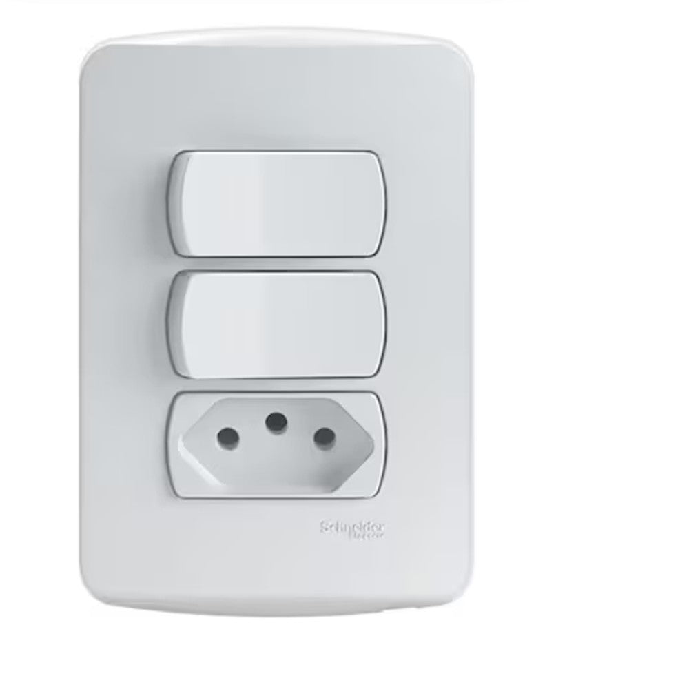 Conjunto 2 Interruptores Paralelos e 1 Tomada 10A com Placa Miluz Schneider 69070 Schneider
