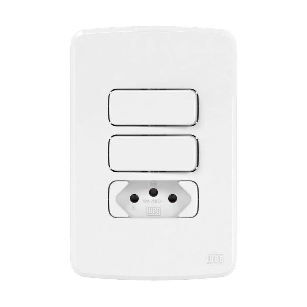 Conjunto 2 Interruptores Simples e 1 Tomada 10A Branco Composé WEG