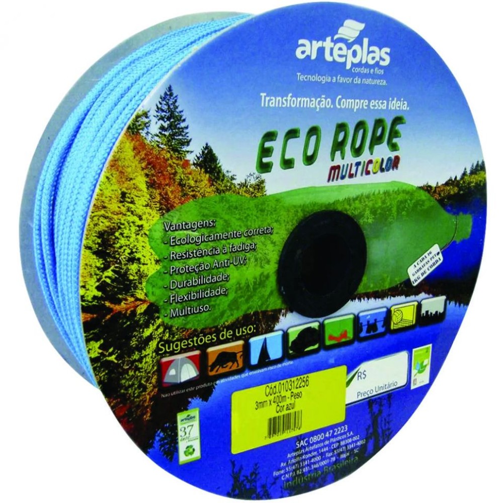 Corda Eco Rope 3mm Colorida 400m