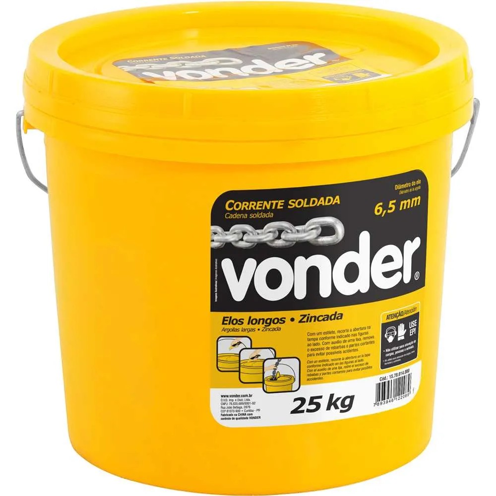 Corrente Galvanizada 6,4 mm x 1/4 Polegada Vonder