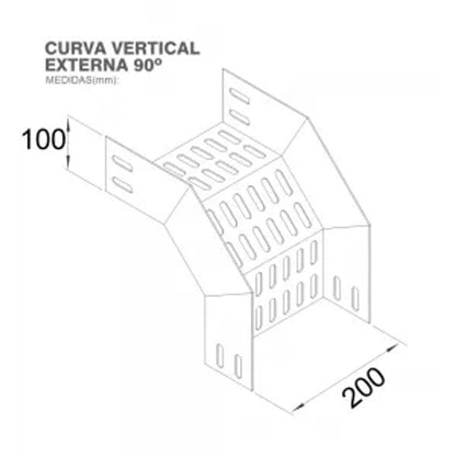 Curva Vertical Externa 90 Graus 200x100 Chapa 24 para Eletrocalha