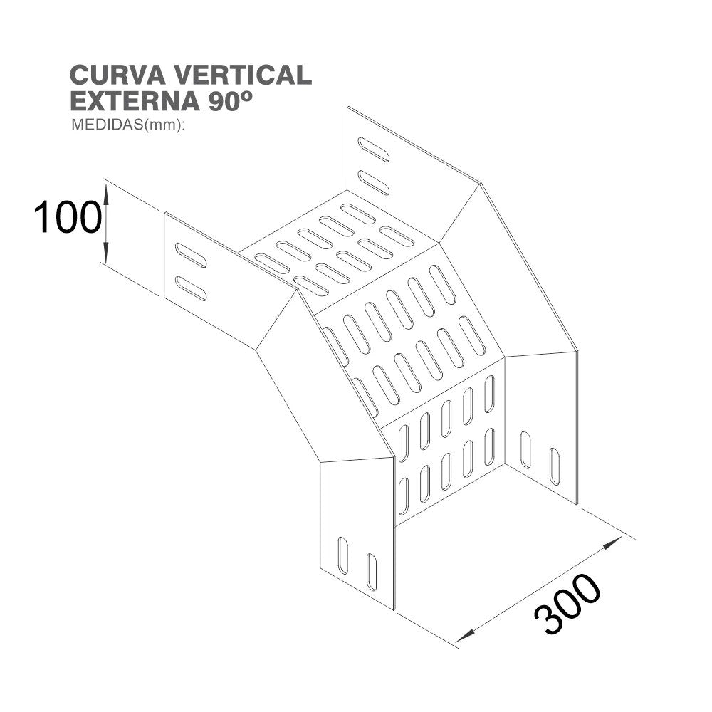 Curva Vertical Externa 90 Graus 300x100 Chapa 24 para Eletrocalha