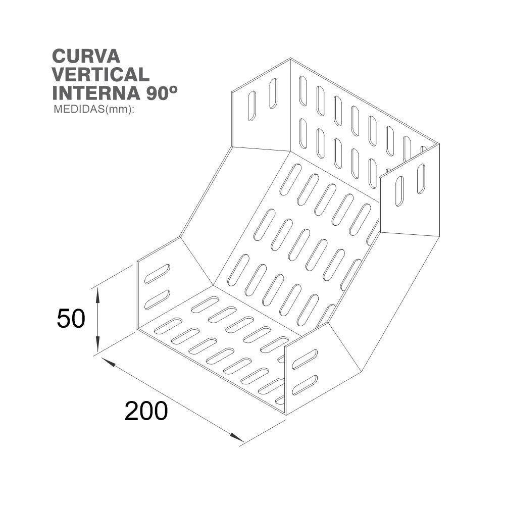 Curva Vertical Interna 90 Graus 200x50 Chapa 24 para Eletrocalha